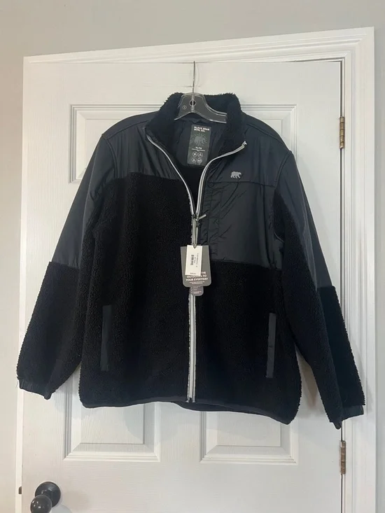 Black Sherpa Zip-Up Jacket with Contrast Panels - Picture 1 of 4